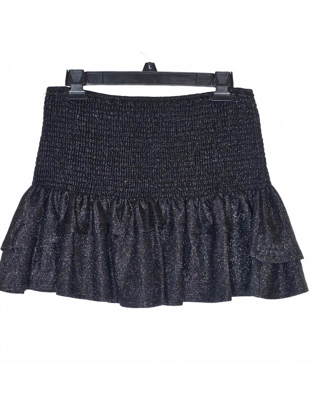 ***SOLD***Shimmery Tiered Black Mini Skirt Size Large NWT Smocked
